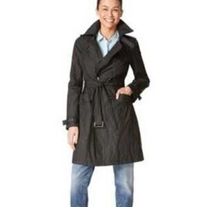 Mossimo Black Belted Trench Coat Satin Feel Jacket Women’s Size M